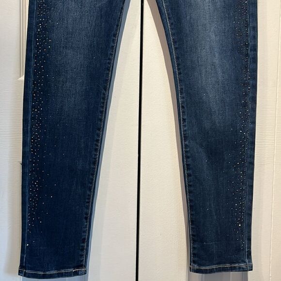 Frank Lyman Blue Embellished Skinny Jeans Size L - Picture 4 of 13
